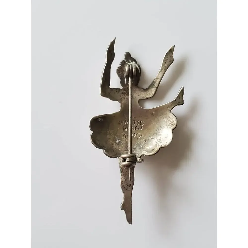 Alpaca Silver Hecho En Mexico Mexican Lady Dancer Brooch Pin